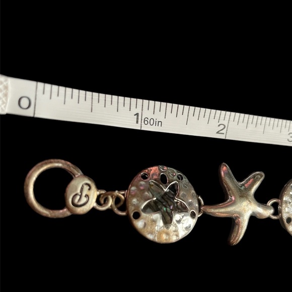Silver Nautical Ocean Beach Abalone Shell Sand Dollar & Starfish Charm Bracelet - Picture 2 of 4